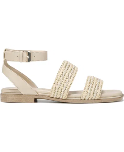 Naturalizer Women's Gana Square Toe Strappy Flat Sandals In Coastal Tan Faux Leather,straw Fabric