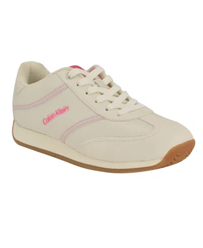 Calvin Klein Women's Avyenna Retro Lace-up Sneakers In White,pink