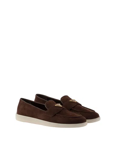 Prada Almond Toe Leather Loafers With Suede Finish In Multicolor