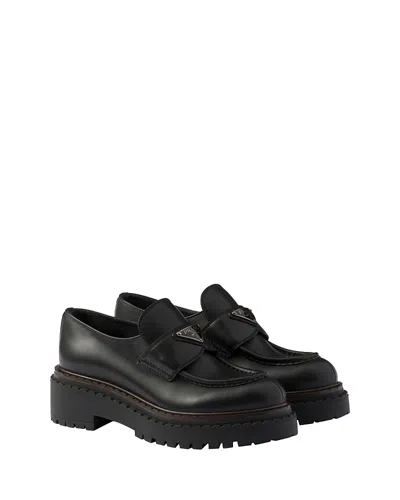 Prada Chocolate Black Brushed Leather Moccasin Women