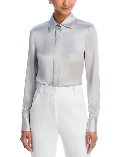 Sergio Hudson Button-down Silk Blouse In Silver