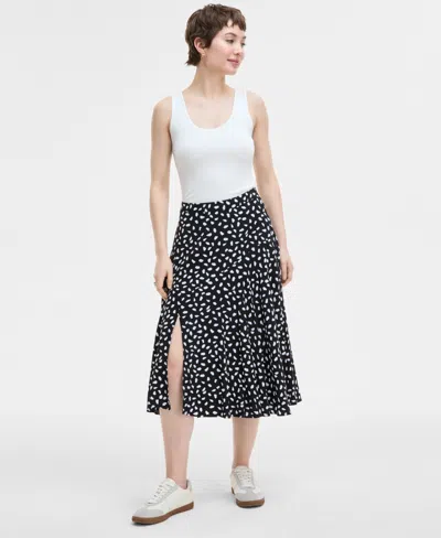 On 34th Trendy Plus Size Printed A-line Slip Skirt, Exclusively At Macy's In Deep Black Combo