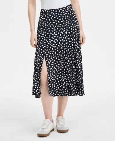 On 34th Trendy Plus Size Printed A-line Slip Skirt, Exclusively At Macy's In Deep Black Combo