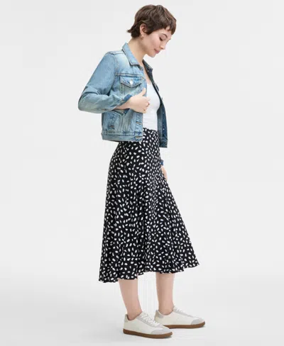 On 34th Trendy Plus Size Printed A-line Slip Skirt, Exclusively At Macy's In Deep Black Combo