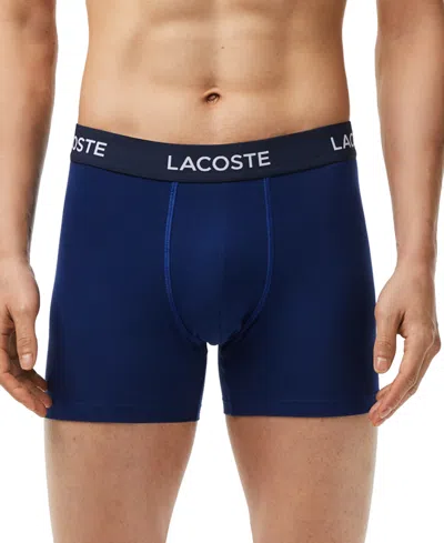 Lacoste Core Essentials Assorted 3-pack Stretch Cotton Boxer Briefs In Blue