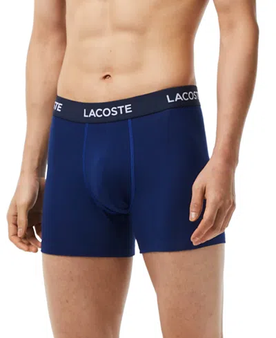 Lacoste Core Essentials Assorted 3-pack Stretch Cotton Boxer Briefs In Blue