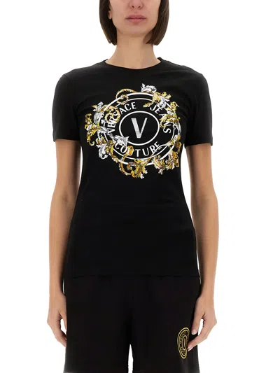 Versace Jeans Couture "outline Baroque" T-shirt In Black