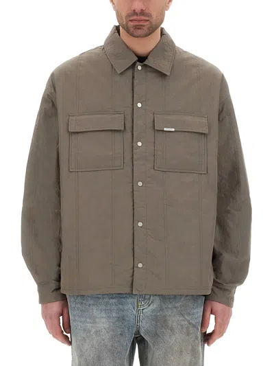 Represent Quilted Overshirt With Collared Chest Pockets In Green