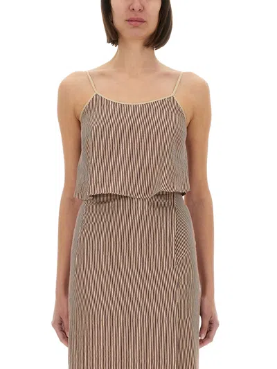 Alysi Micro Stripe Top With Laces In Bordeaux