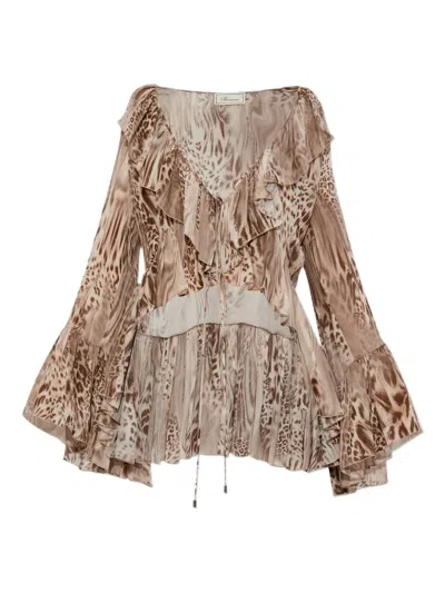 Blumarine Printed Chiffon Blouse In Neutrals