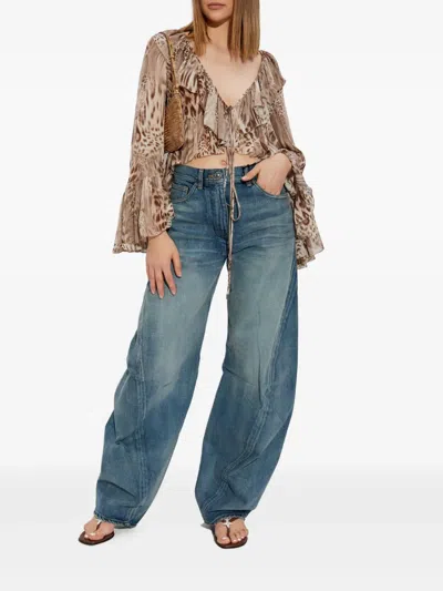 Blumarine Printed Chiffon Blouse In Neutrals