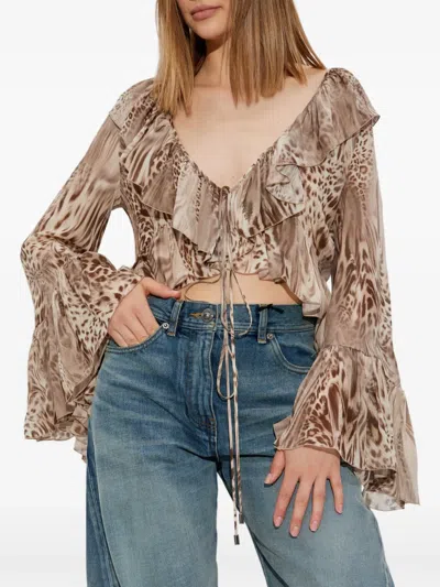 Blumarine Printed Chiffon Blouse In Neutrals