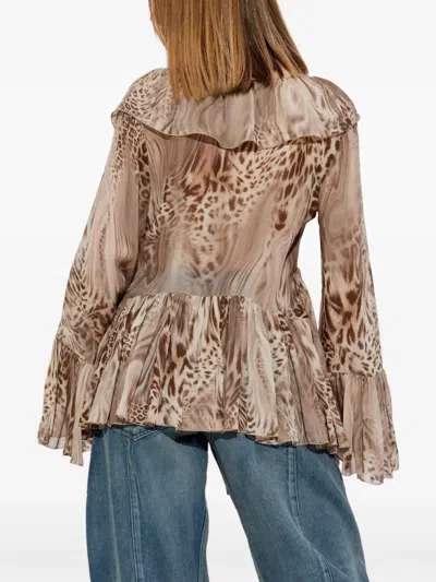 Blumarine Printed Chiffon Blouse In Neutrals