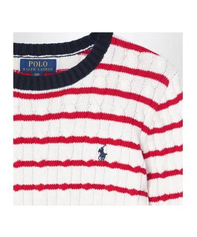 Polo Ralph Lauren White/red Striped Cable-knit Jumper In White