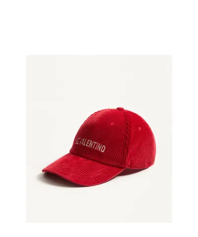 Valentino Garavani Corduroy Curved Brim Baseball Hat In Red