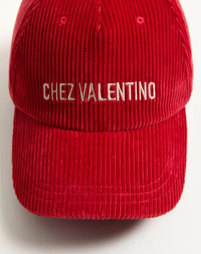 Valentino Garavani Corduroy Curved Brim Baseball Hat In Red