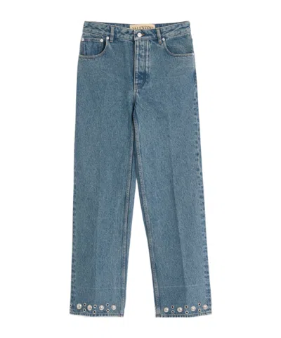 Valentino Five-pocket Denim Trousers Featuring Button Embellishments In Blue