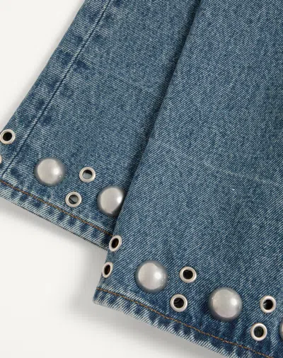 Valentino Five-pocket Denim Trousers Featuring Button Embellishments In Blue