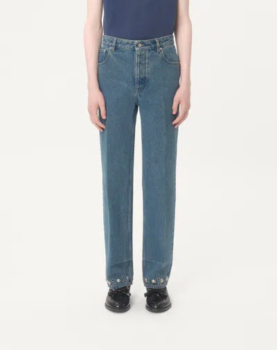 Valentino Five-pocket Denim Trousers Featuring Button Embellishments In Blue