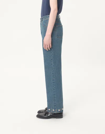 Valentino Five-pocket Denim Trousers Featuring Button Embellishments In Blue