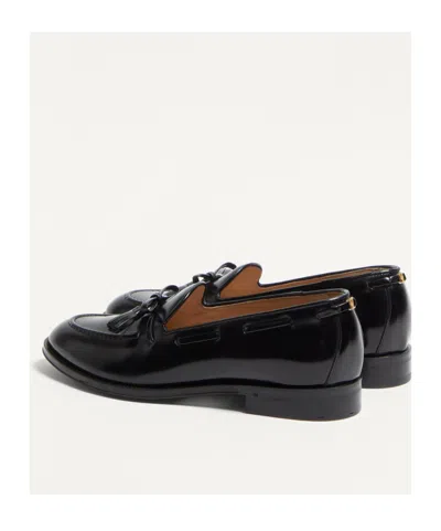 Valentino Bowshire Loafers In Black Glossy Calfskin In Black