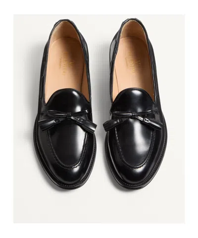 Valentino Bowshire Loafers In Black Glossy Calfskin In Black