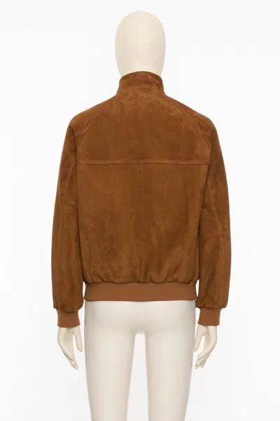 Valentino Ribbed Lambskin Suede Leather Jacket With Stand-up Collar In Brown