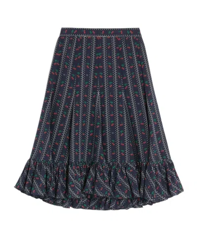 Valentino Silk Cherry Midi Skirt In Black