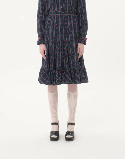 Valentino Silk Cherry Midi Skirt In Black