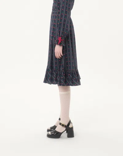 Valentino Silk Cherry Midi Skirt In Black