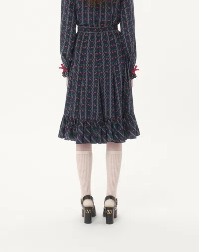 Valentino Silk Cherry Midi Skirt In Black