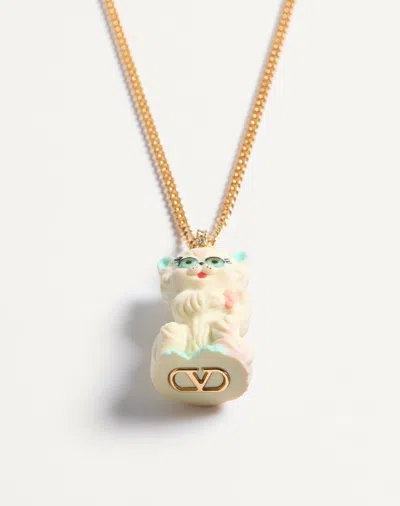 Valentino Garavani Multicolor Nylon And Metal Le Chat De La Maison Necklace In Gold