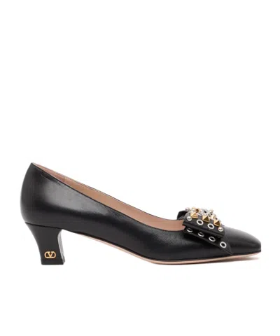 Valentino Garavani Bowow Pump In Kidskin With Studs 45mm Woman Black 40