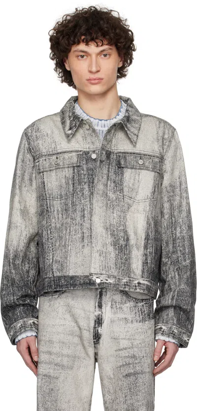 Camperlab Gray Paint Print Denim Jacket In Faded Black