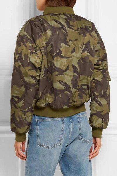 Shop Ganni Camouflage-print Shell Bomber Jacket