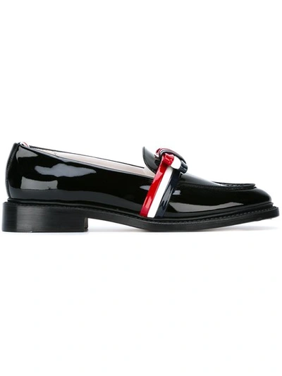 Thom Browne 20mm Striped Bow Patent Leather Loafers, Black