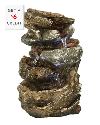Sunnydaze Indoor Home Decorative Tiered Rock And Log Waterfall Tabletop Water Fountain With Led Lights - 10" In Brown