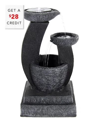 Sunnydaze Outdoor Modern Cascading Bowls Solar Powered Water Fountain With Battery Backup, Led Lights, And Sub In Black