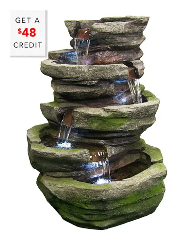 Sunnydaze Lighted Cobblestone Waterfall Fountain With Led Lights With $48 Credit In Brown