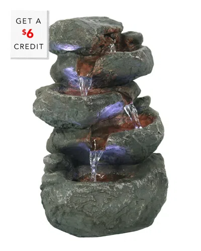 Sunnydaze Indoor Home Decorative Relaxing Stacked Rocks Tabletop Water Fountain With Led Lights - 10" In Grey