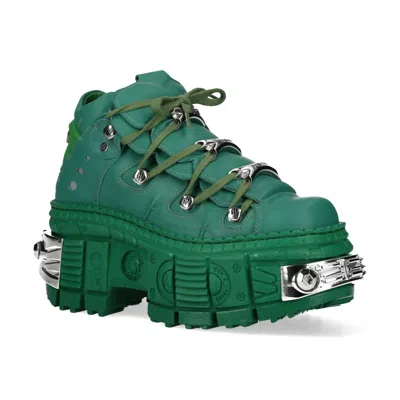 New Rock M-106wall-c29 Metallic Green Leather Gothic Ankle Boots In Green