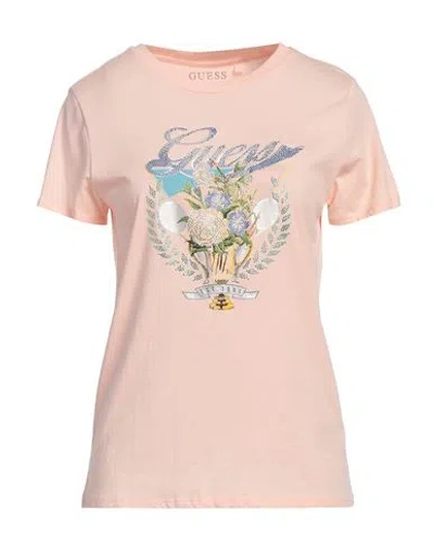 Guess Woman T-shirt Blush Size L Cotton In Pink
