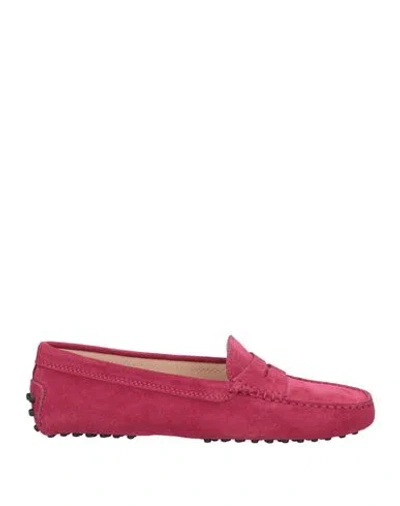 Tod's Woman Loafers Magenta Size 6.5 Leather In Magenta