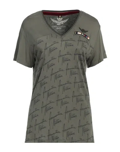 Aeronautica Militare Woman T-shirt Military Green Size M Viscose In Green