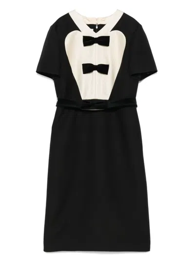 Valentino Black Midi Wool Dress With Bows