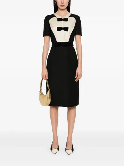 Valentino Black Midi Wool Dress With Bows