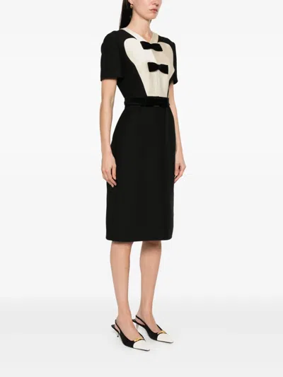 Valentino Black Midi Wool Dress With Bows