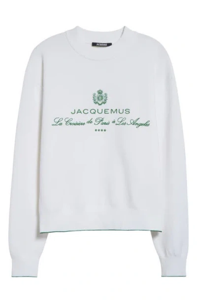 Jacquemus White Sweater With Logo Embroidered On The Front And Short Design In Cotton Woman