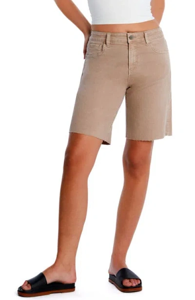 Hint Of Blu Cool Summer Raw Hem Long Denim Shorts In Fungi