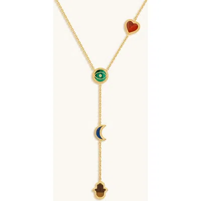 Karma And Luck Celestial Wisdom Multi-symbol & Multi-gemstone Necklace In Gold/multicolor